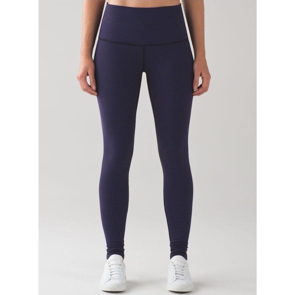 Lululemon Wunder Under Pant 8 Teeny Check Black‎ Cerulean Blue High Rise